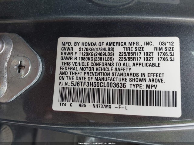 Продаж на аукціоні авто 2012 Honda Crosstour 2.4 Ex-l, vin: 5J6TF3H50CL003636, номер лоту: 44954703