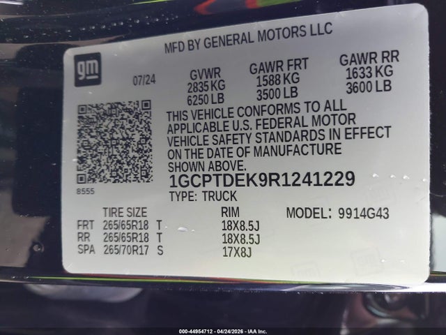 Продажа на аукционе авто 2024 Chevrolet Colorado 4wd Z71, vin: 1GCPTDEK9R1241229, номер лота: 44954712