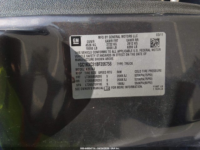 Продажа на аукционе авто 2011 Chevrolet Silverado 2500hd Lt, vin: 1GC1KXC81BF206758, номер лота: 44954714