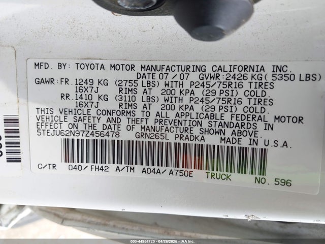 Продажа на аукционе авто 2007 Toyota Tacoma Prerunner V6, vin: 5TEJU62N97Z456478, номер лота: 44954720