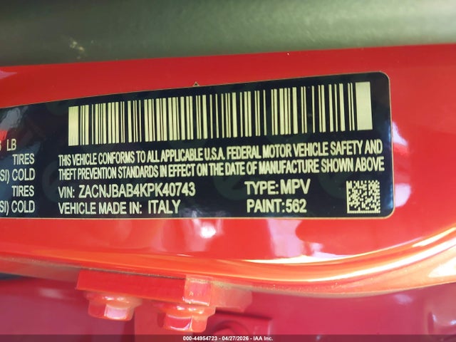 44954723 :رقم المزاد ، ZACNJBAB4KPK40743 vin ، 2019 Jeep Renegade Upland 4x4 مزاد بيع
