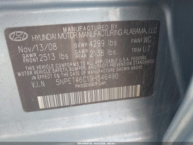 Продаж на аукціоні авто 2009 Hyundai Sonata Gls, vin: 5NPET46C19H546490, номер лоту: 44954730