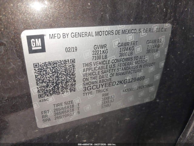 Aukcja sprzedaży 2019 Chevrolet Silverado 1500 Rst, vin: 3GCUYEED2KG129469, numer aukcji: 44954736