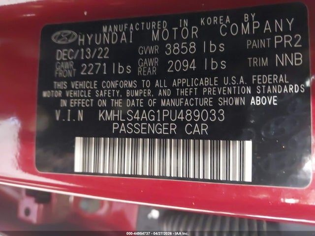 44954737 :رقم المزاد ، KMHLS4AG1PU489033 vin ، 2023 Hyundai Elantra Sel مزاد بيع