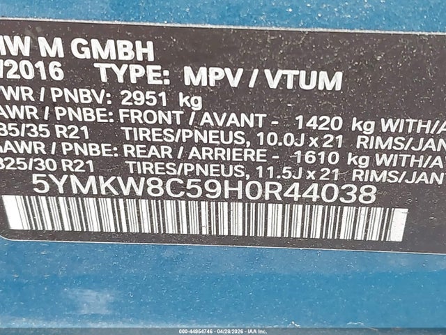 2017 Bmw X6 M მანქანა იყიდება აუქციონზე, vin: 5YMKW8C59H0R44038, აუქციონის ნომერი: 44954746