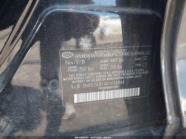 Продаж на аукціоні авто 2019 Hyundai Sonata Se, vin: 5NPE24AF4KH758844, номер лоту: 44954757