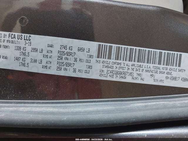 Продажа на аукционе авто 2019 Dodge Grand Caravan Se, vin: 2C4RDGBG6KR671051, номер лота: 44954794