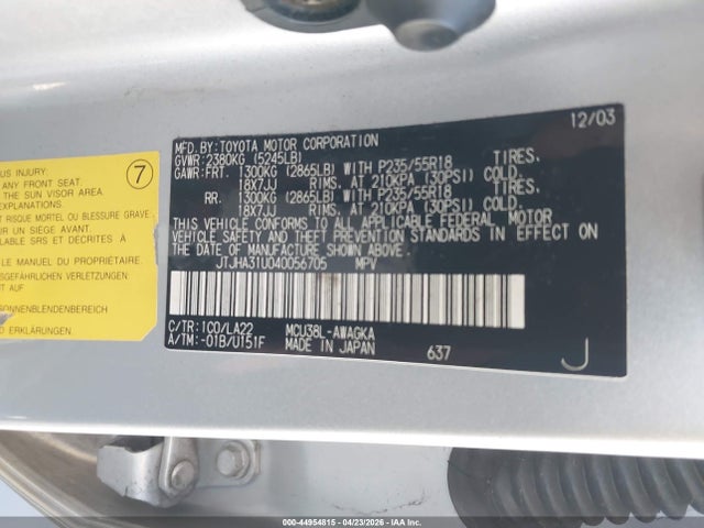 Продажа на аукционе авто 2004 Lexus Rx 330, vin: JTJHA31U040056705, номер лота: 44954815