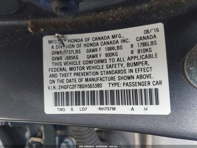 Honda CIVIC EX 2016 2HGFC2F78GH565380 Image 9