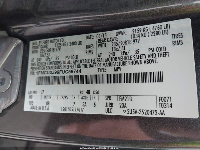 Ford Escape Titanium 2015 1FMCU0J99FUC59744 Image 9