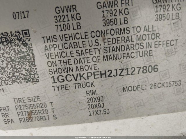 Продаж на аукціоні авто 2018 Chevrolet Silverado 1500 Custom, vin: 1GCVKPEH2JZ127806, номер лоту: 44954831