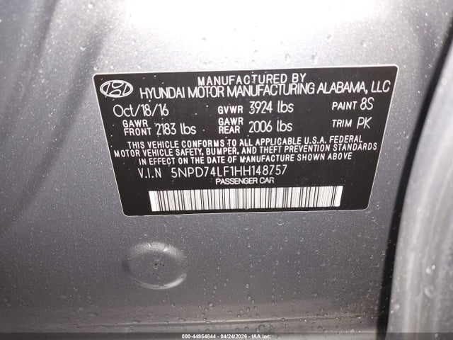 5NPD74LF1HH148757 Hyundai ELANTRA SE