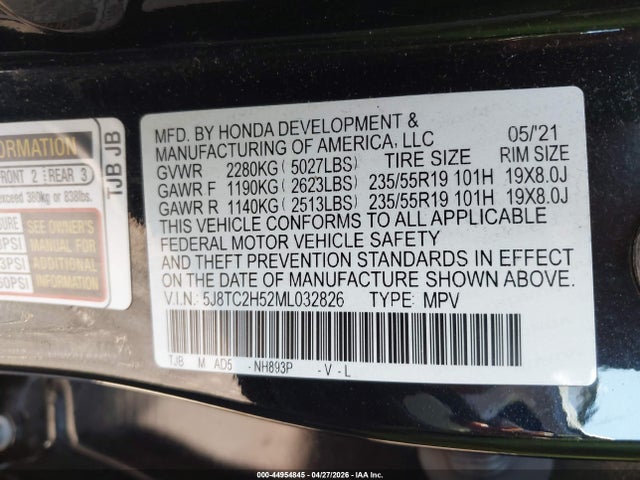 Aukcja sprzedaży 2021 Acura Rdx Technology Package, vin: 5J8TC2H52ML032826, numer aukcji: 44954845