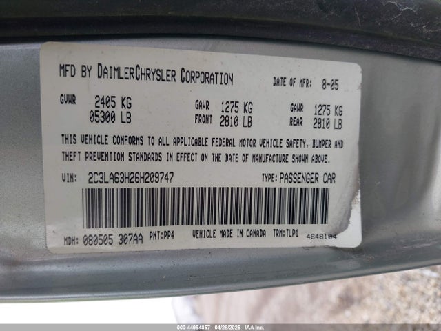 Aukcja sprzedaży 2006 Chrysler 300c, vin: 2C3LA63H26H209747, numer aukcji: 44954857