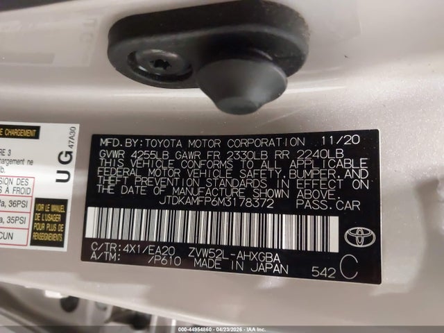 Aukcja sprzedaży 2021 Toyota Prius Prime Xle, vin: JTDKAMFP6M3178372, numer aukcji: 44954860