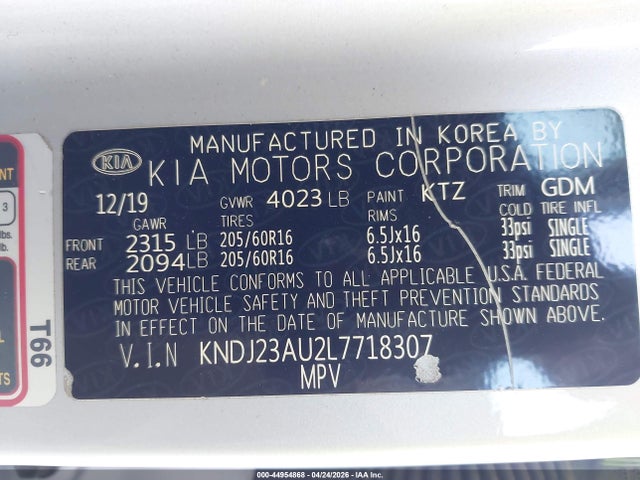 2020 Kia Soul Lx მანქანა იყიდება აუქციონზე, vin: KNDJ23AU2L7718307, აუქციონის ნომერი: 44954868