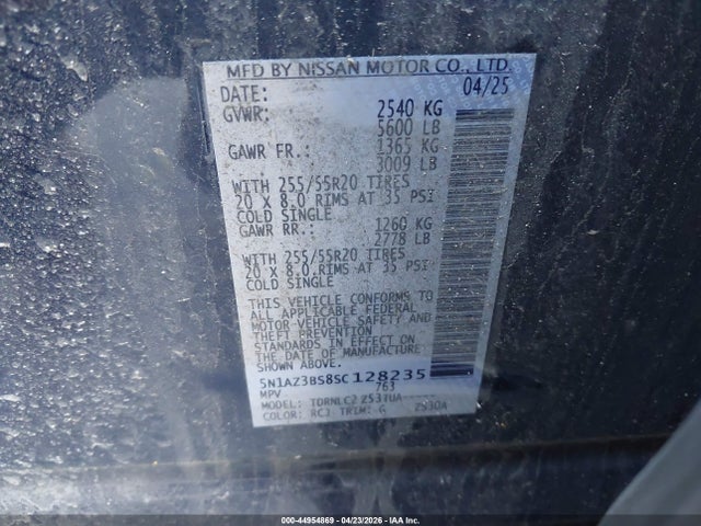Aukcja sprzedaży 2025 Nissan Murano Sv, vin: 5N1AZ3BS8SC128235, numer aukcji: 44954869