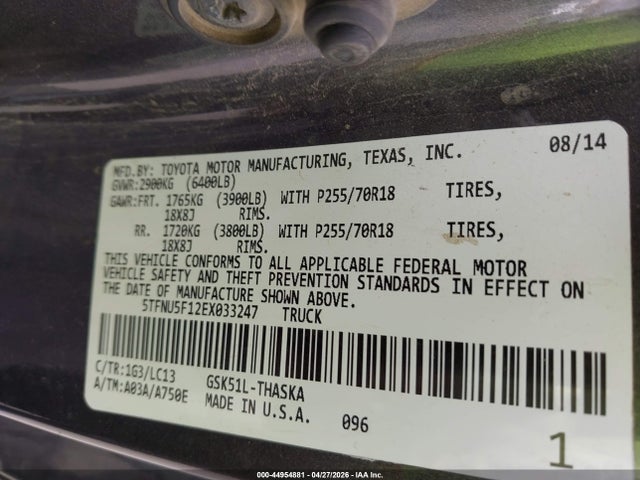 5TFNU5F12EX033247 Toyota Tundra Sr V6