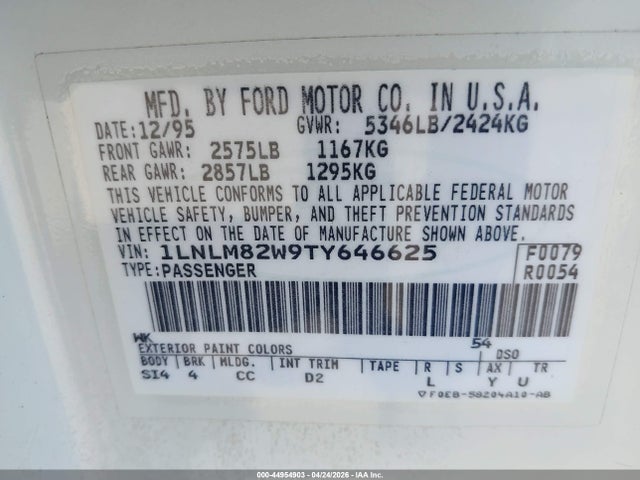 44954903 :رقم المزاد ، 1LNLM82W9TY646625 vin ، 1996 Lincoln Town Car Sgn/dmnd Anv/cypress/jn مزاد بيع