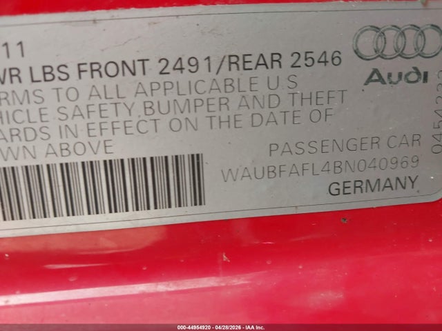 Aukcja sprzedaży 2011 Audi A4 2.0t Premium, vin: WAUBFAFL4BN040969, numer aukcji: 44954920