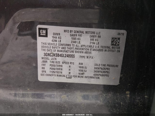 Продажа на аукционе авто 2016 Chevrolet Trax 1ls, vin: 3GNCJKSB4GL248955, номер лота: 44954921