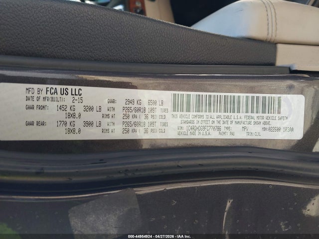 Продаж на аукціоні авто 2015 Dodge Durango Limited, vin: 1C4RDHDG9FC770786, номер лоту: 44954924