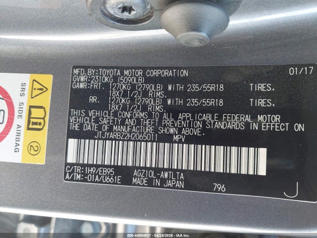 44954937 :رقم المزاد ، JTJYARBZ2H2065011 vin ، 2017 Lexus Nx 200t F Sport مزاد بيع