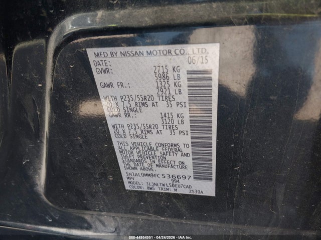 Продаж на аукціоні авто 2015 Infiniti Qx60, vin: 5N1AL0MM9FC536697, номер лоту: 44954951