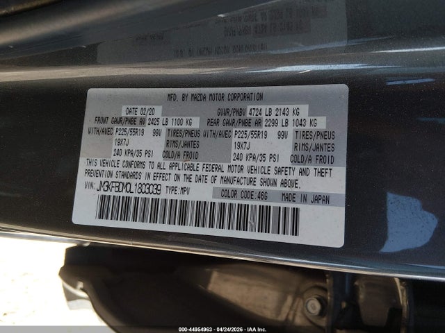 44954963 :رقم المزاد ، JM3KFBDM0L1803039 vin ، 2020 Mazda Cx-5 Grand Touring مزاد بيع