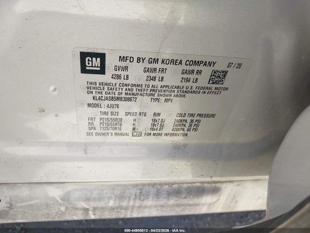 Aukcja sprzedaży 2021 Buick Encore Fwd Preferred, vin: KL4CJASB5MB308672, numer aukcji: 44955013