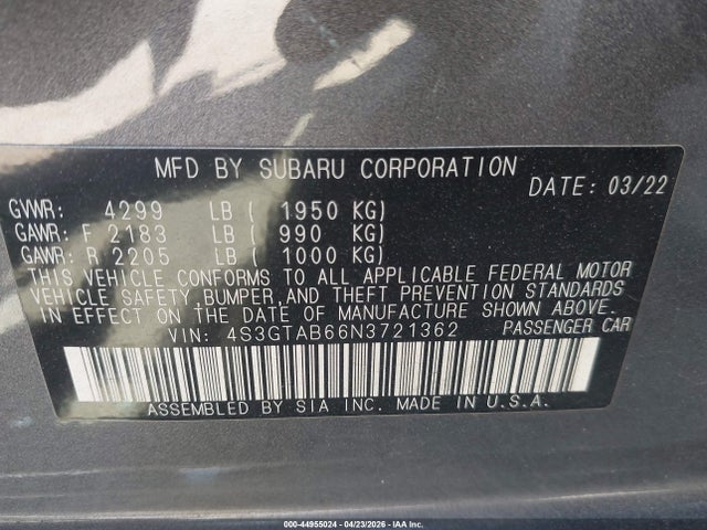 Subaru Impreza Base 5-door 2022 4S3GTAB66N3721362 Image 9
