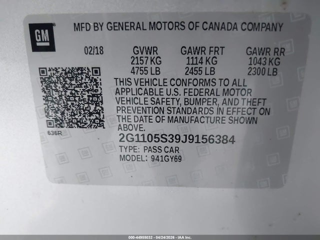Chevrolet IMPALA 1LT 2018 2G1105S39J9156384 Image 9