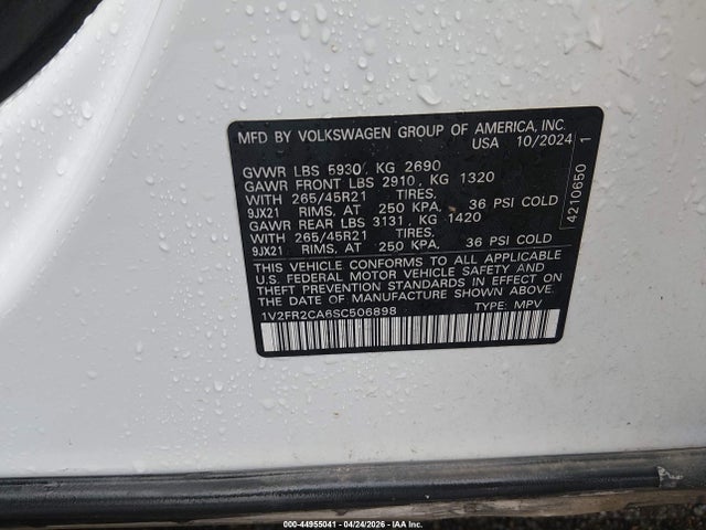 44955041 :رقم المزاد ، 1V2FR2CA6SC506898 vin ، 2025 Volkswagen Atlas 2.0t Sel Premium R-line مزاد بيع