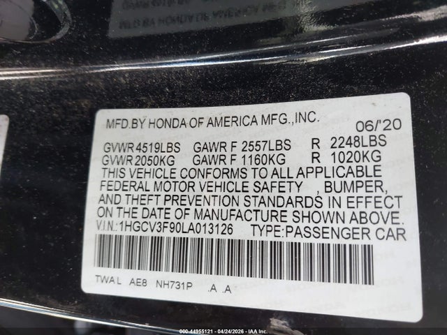 1HGCV3F90LA013126 Honda Accord Hybrid Touring