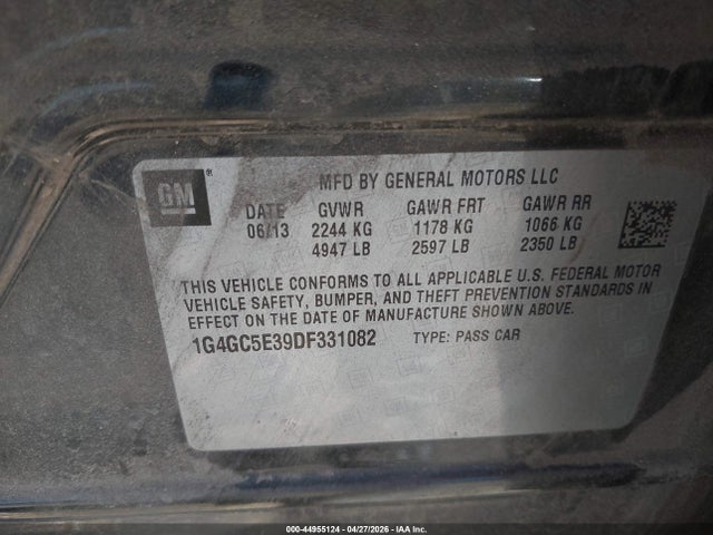 Aukcja sprzedaży 2013 Buick Lacrosse Leather Group, vin: 1G4GC5E39DF331082, numer aukcji: 44955124
