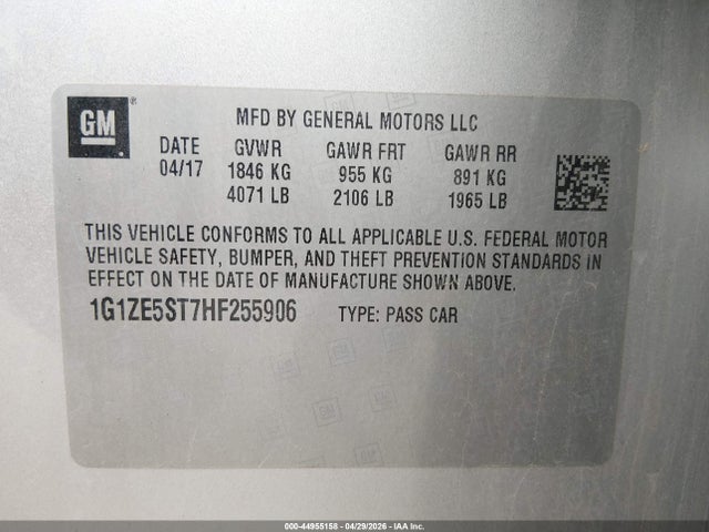 2017 Chevrolet Malibu 1lt მანქანა იყიდება აუქციონზე, vin: 1G1ZE5ST7HF255906, აუქციონის ნომერი: 44955158
