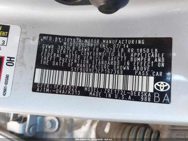 Toyota Corolla S Plus 2014 5YFBURHE3EP167368 Image 9