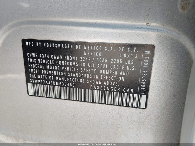 Продаж на аукціоні авто 2013 Volkswagen Jetta Sportwagen 2.5l S, vin: 3VWPP7AJ9DM636488, номер лоту: 44955175