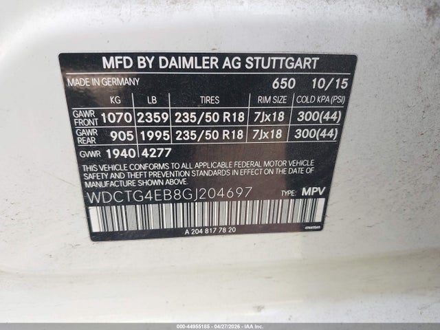 Auction sale of the 2016 Mercedes-benz Gla 250, vin: WDCTG4EB8GJ204697, lot number: 44955185