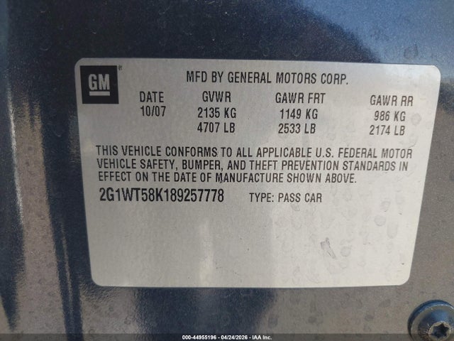44955196 :رقم المزاد ، 2G1WT58K189257778 vin ، 2008 Chevrolet Impala Lt مزاد بيع