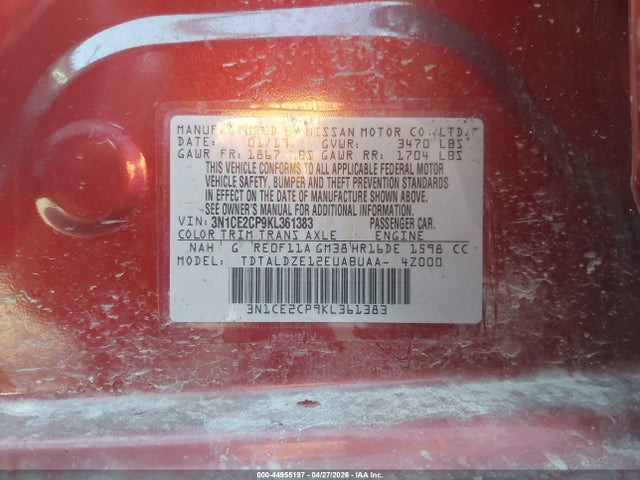 2019 Nissan Versa Note Sv მანქანა იყიდება აუქციონზე, vin: 3N1CE2CP9KL361383, აუქციონის ნომერი: 44955197