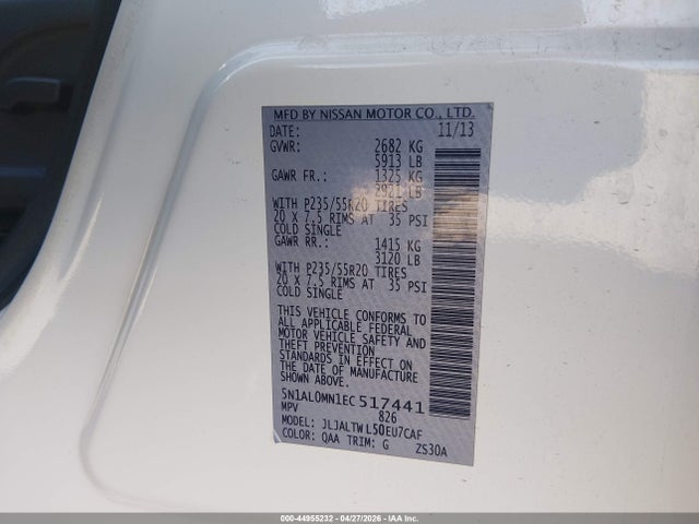 Aukcja sprzedaży 2014 Infiniti Qx60, vin: 5N1AL0MN1EC517441, numer aukcji: 44955232