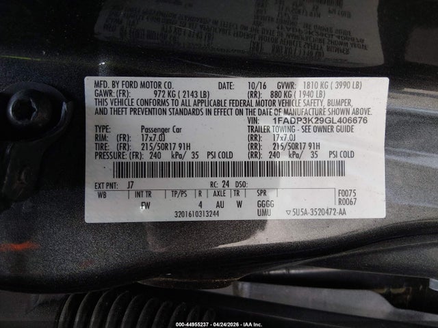 Aukcja sprzedaży 2016 Ford Focus Se, vin: 1FADP3K29GL406676, numer aukcji: 44955237