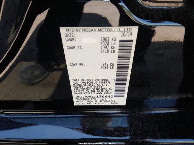 Aukcja sprzedaży 2020 Nissan Altima Sr Fwd, vin: 1N4BL4CV8LC176642, numer aukcji: 44955239