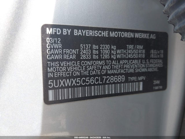 Aukcja sprzedaży 2012 Bmw X3 Xdrive28i, vin: 5UXWX5C56CL728689, numer aukcji: 44955249