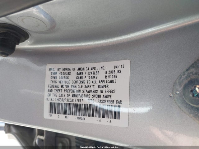 Продажа на аукционе авто 2013 Honda Accord Lx, vin: 1HGCR2F3XDA177897, номер лота: 44955260