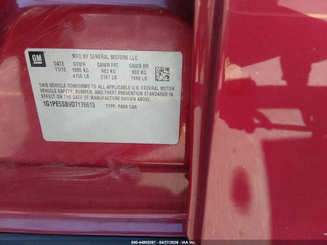 Aukcja sprzedaży 2013 Chevrolet Cruze 2lt Auto, vin: 1G1PE5SB9D7176613, numer aukcji: 44955267