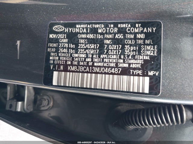 Aukcja sprzedaży 2022 Hyundai Tucson Hybrid Blue, vin: KM8JBCA13NU046487, numer aukcji: 44955297