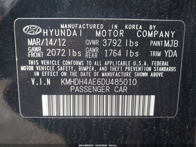 Продаж на аукціоні авто 2013 Hyundai Elantra Gls/limited, vin: KMHDH4AE6DU485010, номер лоту: 44955332