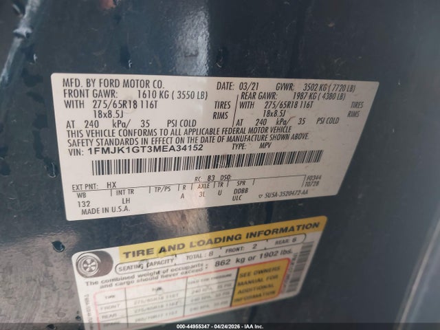 1FMJK1GT3MEA34152 Ford Expedition Xl Max